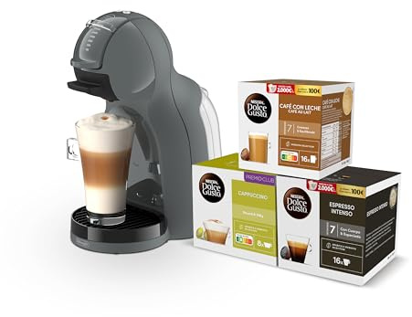 De’Longhi Nescafé Dolce Gusto Mini Me 2 – Cafetera de Cápsulas Automática, 15 Bar, Control LED, Bebidas Calientes y Frías, Diseño Compacto, Bundle 3 Packs de Cápsulas Intensas, Antracita (EDG335.A)