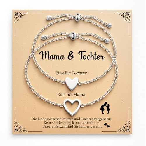 YIBONIKA Hjärta partnerarmband set för 2 – perfekt mors dag gåva för mor och dotter, mormor & barnbarn, moster och brorsdotter – smyckesgåva till mors dag och födelsedag inkl. Låda