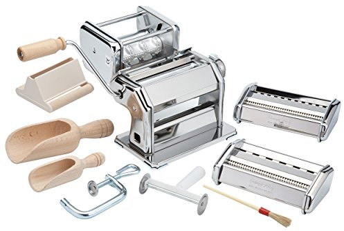 Imperia The Pasta Factory, 9-teiliges Pasta-Set mit Nudelmaschine und Zubehör, inklusive Ravioli-Teigrad, Holzmehlschaufeln, Backpinsel, 1 Set, Silver