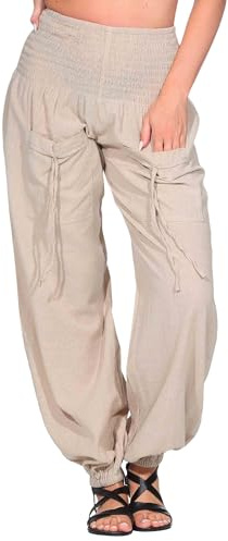 Yoga und Wellnesshose zum Wohlfühlen aus Baumwolle Hippie Goa Hose, Farbe:Hanffarben