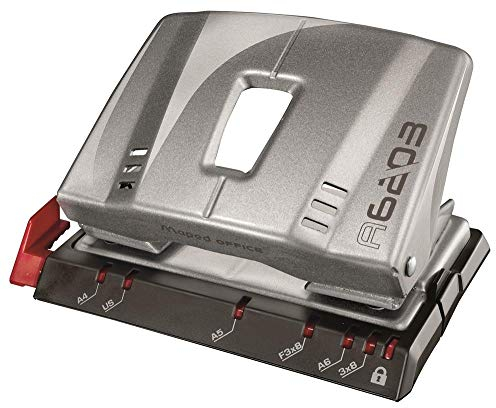 Maped - Perforadora de Papel - Advanced Metal 2 Agujeros para 20/25 Hojas - Agujereador de Papel Metálico - Regleta Ultra Legible - Tapa para Vaciar Confetis - Rápida y Precisa - Color Plata