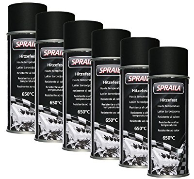 KWASNY Lackspray Hitzefest Schwarz 400Ml Hitzelack Thermolack Auspufflack 650°C 6X