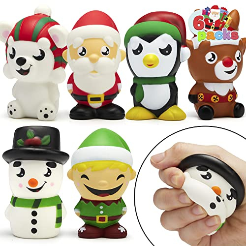 JOYIN 6 Pack Christmas Themed Squishy Toys Slow Rising Stress Relief Super Soft Squeeze Kawaii Cute Christmas Friends Characters Toys for Boys Girls