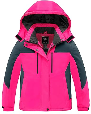 ZSHOW Girls' Waterproof Ski Jacket Warm Winter Snow Coat Fleece Raincoats(Rose Red, 10-12)