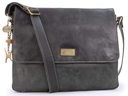 Catwalk Collection Handbags - Borsa Messenger Grande da Lavoro Donna - Borsa a Tracolla per PC 15 Pollici - Pelle Invecchiata - Sabine L - Verde