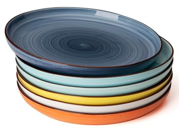 Sweese Porcelain Dinner Plates 10 Inch, Set of 6, Multi-Colored Round Plates for Lunch, Dinner, Parties, Microwave Dishwasher Safe