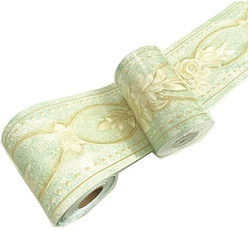 Frise murale autocollante à motif floral pour salle de bain - Imperméable - Bordure amovible en relief - Vert clair
