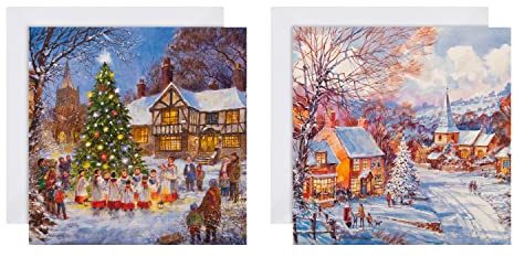 Hallmark Multipack Christmas Cards, Charity Cards, Pack of 16 in 2 Festive Designs, Wintry Scene