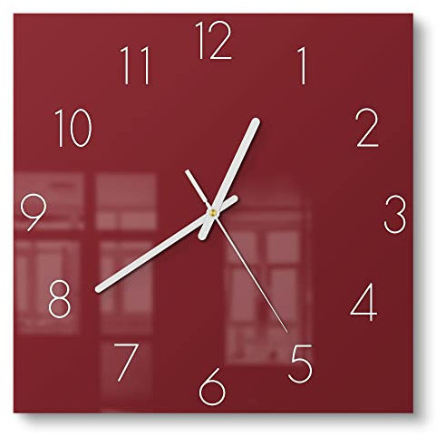 DEQORI Glasuhr | 30x30 cm | Unifarben - Dunkelrot | ausgefallene leise Design Uhr aus Glas | Wanduhr für Wohnzimmer & Küche | Moderne Hingucker Uhr für die Wand