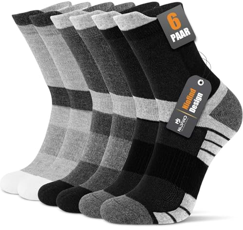 Niofind Mens Socks 6 Pairs, Cushioned Men Women Socks, Anti-Blister, Anti-Odour, Moisture-Wicking, Breathable Cotton Socks for Trainer, Running, Sports, Walking, Working, Cycling, Hiking (9-11)