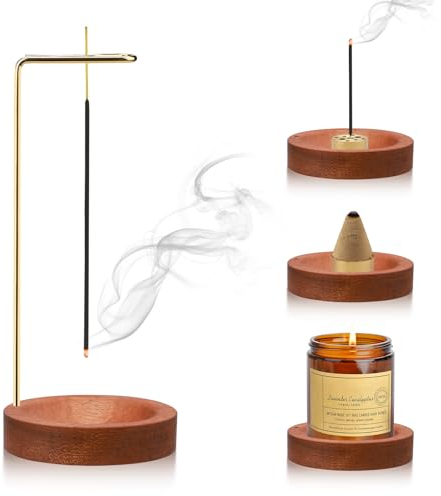 Portabastoncini di Incenso 2 in 1, Porta Incenso per Bastone con Base in Legno Fatto a Mano con Bobina cono, Portaincenso a 9 fori Bruciatore di Incenso per Arredamento Casa ufficio Meditazione Yoga