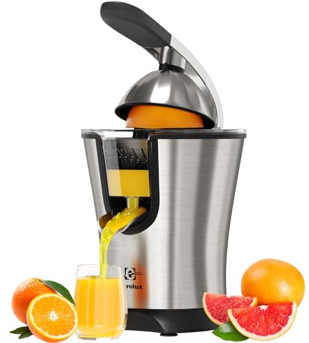 Eurolux Premium Electric Orange Juicer | Stainless Steel Citrus Squeezer With New Ultra-Powerful Motor and Soft Grip Handle for Effortless Juicing, Auto Shutoff, Dishwasher-safe Parts, Pulp Control