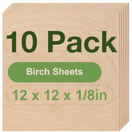 ROBOTIME Tablero Madera Contrachapada 3mm Abedul 30×30cm 10 Piezas Tablero de Madera a Medida Para Bricolaje,Pirograbado Corte por Laser CNC Router Modelado