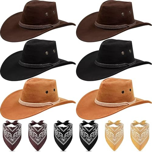 MSYU 6 cappelli da cowboy e bandane, cappelli da cowboy da cowgirl, per feste in costume per uomini e donne (colore classico)