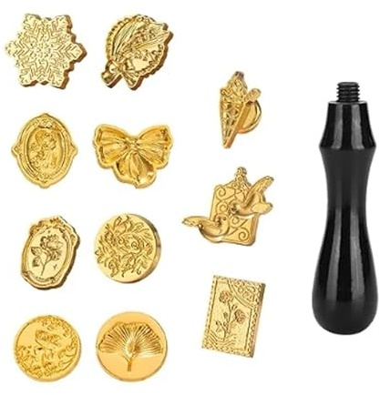 12Pcs Retro Sealing Wax Stamp Heads Kit - Vintage Style Removable Seal Stamp with Plastic Handle for Invitations & Gift Packing
