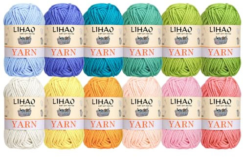 LIHAO Crochet Yarn for Crocheting, 4ply Cotton Yarns, Milk Cotton Yarn, Soft Knitting Yarn for Crafts Multicolor Yarn Skeins, for Beginners Adults Kids Crafts（12 x 15g）