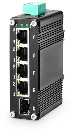 MokerLink 5 Port Gigabit Industrial Solar Battery UPS PoE Switch, Input DC9V-54V to Output DC48V, IEEE802.3af/at PoE, Mini Size, Unmanaged IP40 Network Switch (-40 to 185°F), 10Gbps Capacity