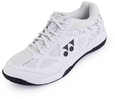 YONEX Strider Ray Kinder- & Erwachsenengrößen Badmintonschuhe mit Power Cushion Dämpfung, schmale Passform Weiß/Schwarz (Weiß/Schwarz, EU Schuhgrößensystem, Jugendliche, Numerisch, Schmal, 39)