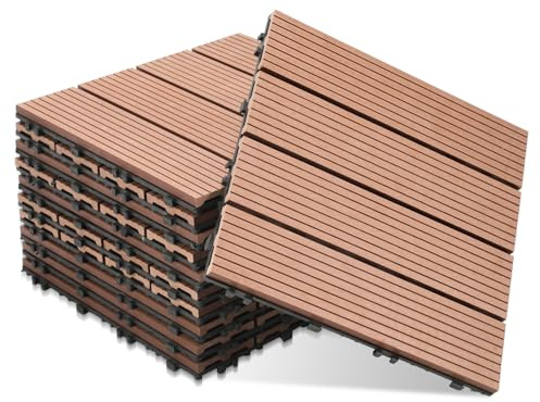 ISOISL 66er Set WPC Terrassenfliesen, 30x30cm Balkonfliesen Klickfliesen, WPC Fliesen für 6m², Bodenbelag mit Drainage, Terrassendielen Wasserfest Korrosionsbeständig, für Balkon Terrasse, Braun