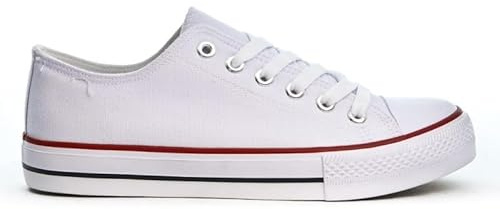 Women's Ladies Girls Canvas Low Top Lace Up Trainers Sneakers Pumps Plimsolls Size UK 3-8 (White, UK Footwear Size System, Adult, Women, Numeric, Medium, 8)