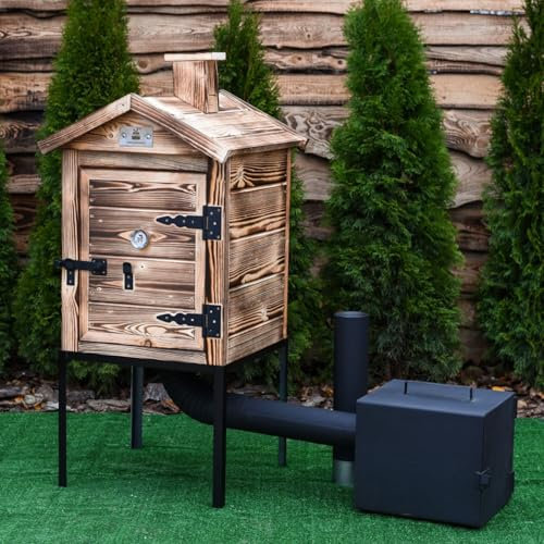 QLS Fumoir à bois, 60 cm, en épicéa, portable, pour jardin, extérieur, (flammé)