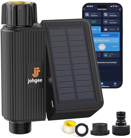 Solar WiFi Water Timer, Smart Sprinkler timer for garden irrigation with Rain Delay, Alexa & Google Voice Compatible, automatic irrigation system for outdoor garden lawns