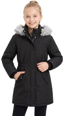 SOLOCOTE Abrigo de invierno para niñas resistente al agua chaqueta de esquí gruesa con capucha de plumas falsas parka larga para niños