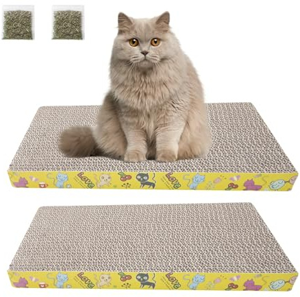 Cat Scratch Board 2pcs, Corrugated Cardboard with Catnip for Indoor
