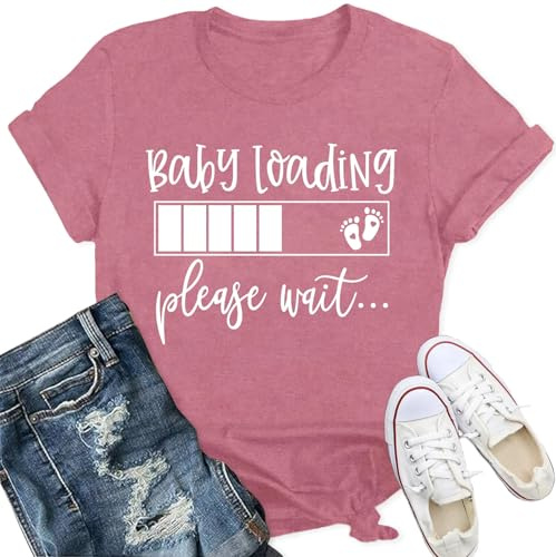 Qskall Pregnancy Reveal T Shirts for Women Mom to Be Shirt Baby Loading Please Wait Tee Tops