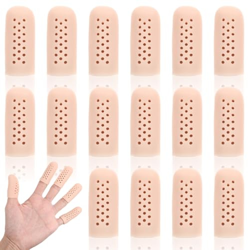 16 Pcs Gel Finger Cots with Air Holes Silicone Finger Protectors Breathable Covers Protection Anti Nail Biting Gloves for Fingers Tips Toe Sleeves Protection for Wound Fingers Cracking (Nude)