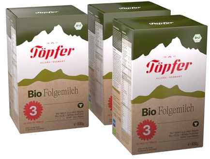 Töpfer Bio Folgemilch 3 – Folgenahrung für Babys ab dem 10. Monat – mit Bio-GOS & 4 Bifido-Kulturen (Probifido®) – ARA & DHA aus Algenöl – aus Allgäuer Bio-Milch – 3x600g