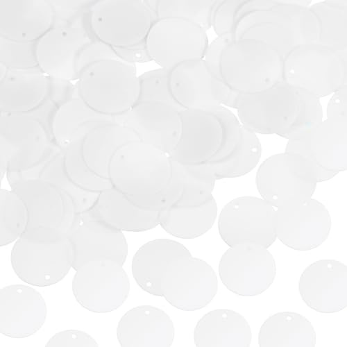 QUARKZMAN 450 Paillettes Piatte E Tonde 20mm/0.8 Pollici Con Foro Singolo Per Ricamo DIY Gioielli Abbigliamento, Bianco