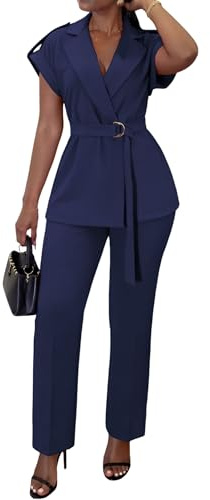 Pant Suits for Women Dressy Casual 2 Piece Sets Sleeveless Blazer Vest and Pencil Pants Work Outfit Navyblue M