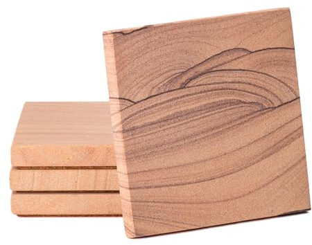 Thirstystone Varumärke, flerfärgad helt naturlig hållbar sten med olika mönster, varje underlägg är en original, 10 cm kvadrat, öken sand sandsten