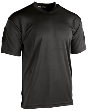 Mil-Tec Tactical Quick Dry T‑Shirt Herren • Taktisches Kurzarm-Shirt • Atmungsaktives & schnelltrocknendes Basic T-Shirt • Ideal als Sportshirt, Wandershirt, Arbeitsshirt • Schwarz, M