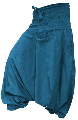 SHOPOHOLIC FASHION Liso Holgado Pantalones Harén Aladdin Hippy Pantalones, Mono - Azul Petróleo, One Size