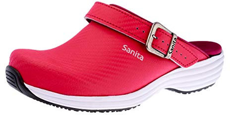 Sanita Wave Carbon | Zuecos Abiertos | Originales Hechos a Mano para Mujeres | Plantilla anatómica de Espuma Suave | Correa de talón Ajustable | Suela Antideslizante certificada | Rosa Fucsia | 41 EU