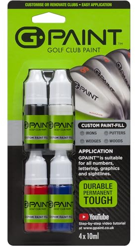 G-Paint Golf Club Paint 4-Pack - Touch-Up and Personalise & Custom Paint-Fill Golf Clubs - Black, White, Red, Blue