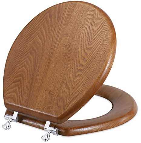 Toilet Seat Round Wood, Wooden Round Toilet Seats for Standard Toilets, Easy to Install (Wood Bright)