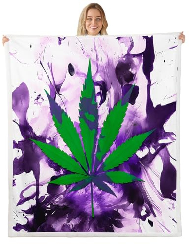 Marijuana Weed Throw Blanket Women Men Cannabis Leaf Sherpa Blanket for Bed Sofa Couch Green Weed Purple Tie Dye Fleece Blanket Chic Marble Fuzzy Blanket Room Decor Flannel Blanket Twin 60x80