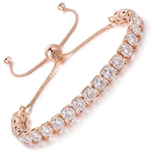 LOVANS Tennisarmband Damen Roségold mit Zirkonia Kristall, Armband passt zu Handgelenken von 8-22 cm - Geschenk für Frauen, Mädchen & Mama [4mm,Weiß]