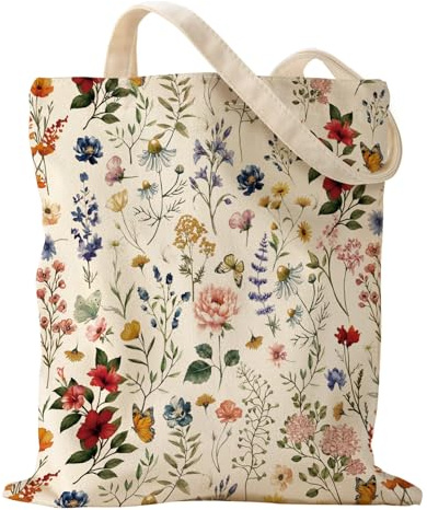 Miss Adola Aesthetic Canvas Tote Bag for Women - Flowering Shrub Reusable Tote Shoulder Bag Cute Funny Casual Sturdy Cloth Cotton Bag for Vacation, Shopping, Grocery, Work, Gym
