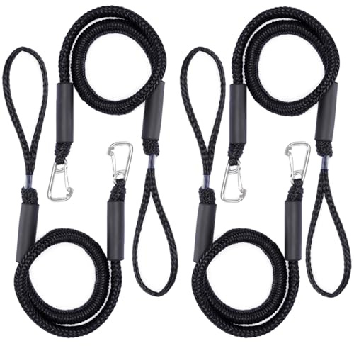 Arola Bungee Boat Dock Line med klämma i rostfritt stål, fästlina, bungee rep, PWC dockline båttillbehör, perfekt för jetski, båtar, kajak, ponton, kanot, Wave Runner 4-pack