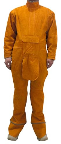 GERANWEI Hitzebeständige Schweißerschürze Aus Leder Hitzebeständiger Schweißeranzug Hochbelastbare Arbeitsschürze Mit Werkzeugtaschen Arbeitskleidung Für Männer(L)