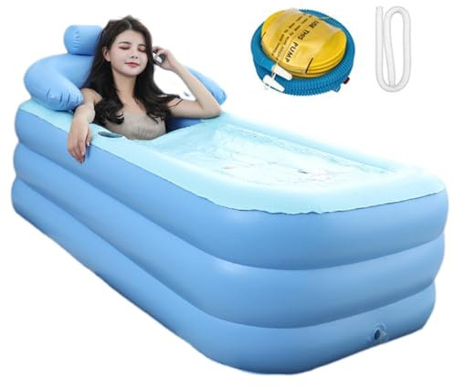 Baignoire à remous Portable, Baignoire Portable pour Adultes, Piscine Gonflable en PVC avec lavabo – Baignoire Pliable, 63 x 33 x 25 Pouces, Baignoire à Immersion d'eau pour Adultes, Famille