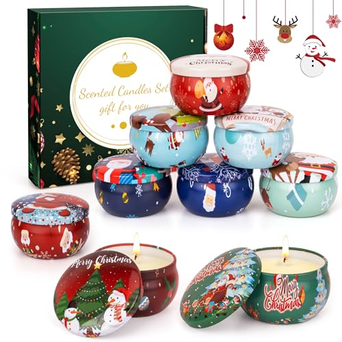 Weihnachtsgeschenke für Frauen Männer,Duftkerzen Weihnachten,Duftkerzen GeschenksetRed Santa Christmas,9 Stück Weihnachtskerzen 100% Natürliches Sojawachs,Weihnachten Kleine Geschenk für Frauen