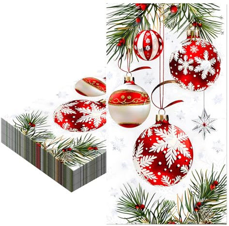 COSORO 20 Pièces Noël Serviettes en Papier Jetables,40x33cm Doux Serviette Vaisselle Jetable Recyclable Décoration de Table Restauration Dîner,Serviette pour Fournitures Fête de Noël