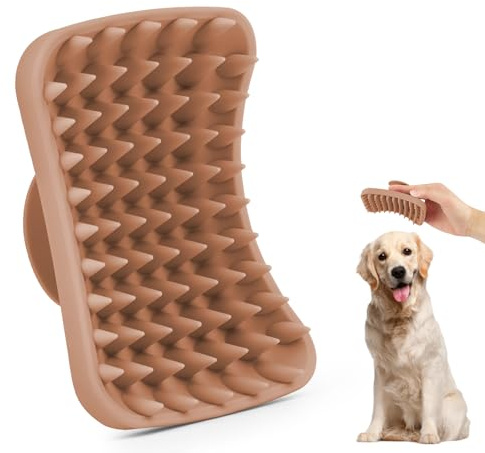 QYE Dog Bath Brush, Silicone Shampoo Brush for Long Short Haired Dog Cat (Brown)