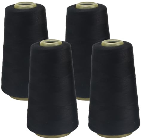 FOGAWA 4 rouleaux Fil à coudre 40S/2, 3000 yards Bobines de Fils à Coudre en Polyester, fil surjeteuse pour Machine à Coudre, surjeteuse pour la couture, le Patchwork(noir)