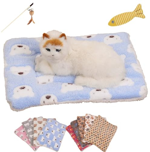Kuschelige, beruhigende Katzendecke, ultraweich und warm, beruhigendes Katzenbett, waschbare Kätzchendecke (blauer Bär, Größe S: 30 x 40 cm)
